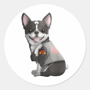 Boston Terrier I Liebe Mama Tattoo Hundeshirt Mütt Runder Aufkleber