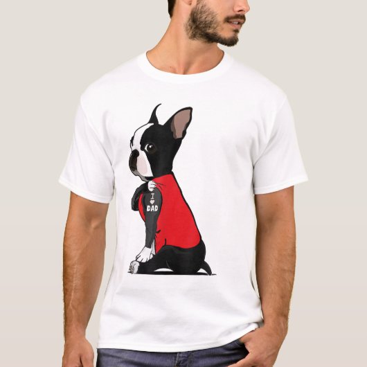Boston Terrier I Liebe Vater Tattoo Funny Boston T T-Shirt (Vorderseite)
