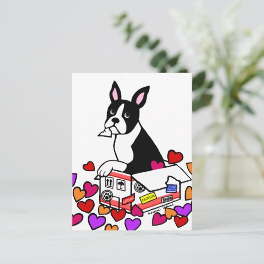 Boston Terrier im Box-Cartoon Postkarte (Stehend Vorderseite)