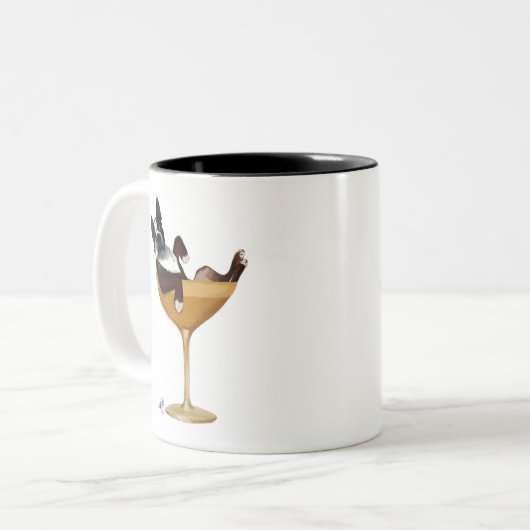 Boston Terrier im Cocktail-Glas 2 Zweifarbige Tasse (Vorderseite Links)