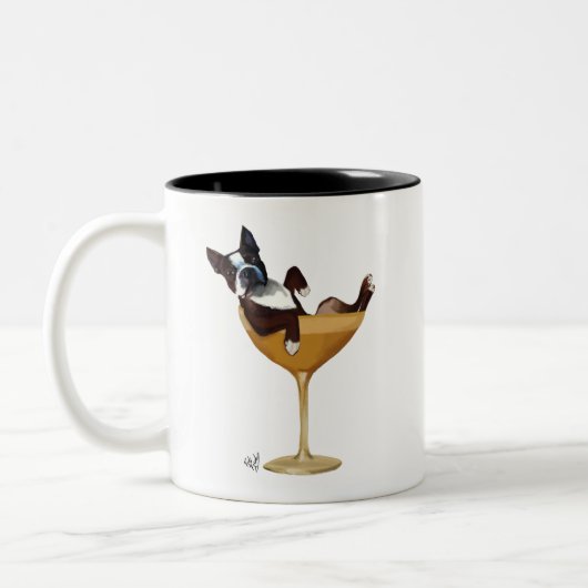 Boston Terrier im Cocktail-Glas 2 Zweifarbige Tasse (Links)