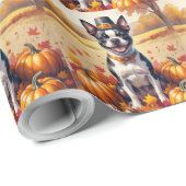 Boston Terrier im Herbst hinterlässt Erntedank Art Geschenkpapier (Rolleneckpunkt)