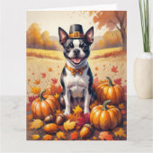 Boston Terrier im Herbst hinterlässt Erntedank Art Karte (Vorderseite)