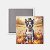 Boston Terrier im Herbst hinterlässt Erntedank Art Magnet (Vorderseite/Rückseite)