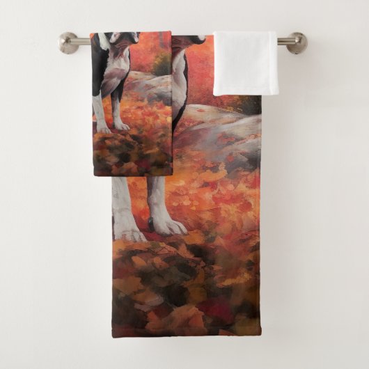 Boston Terrier im Herbst Leaves Fall Inspiriert Badhandtuch Set (Insitu)
