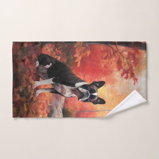 Boston Terrier im Herbst Leaves Fall Inspiriert Badhandtuch Set (Handtuch)