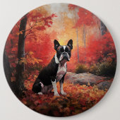 Boston Terrier im Herbst Leaves Fall Inspiriert Button (Vorderseite)