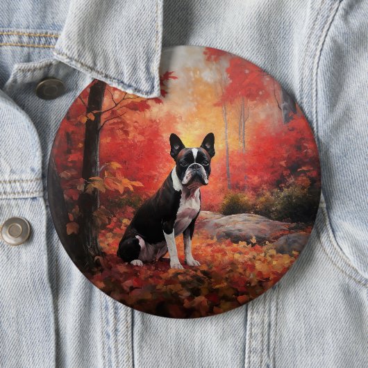 Boston Terrier im Herbst Leaves Fall Inspiriert Button (Beispiel)