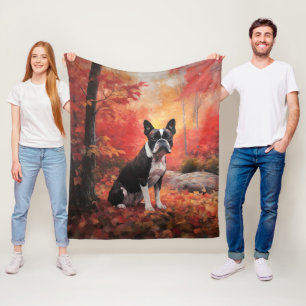 Boston Terrier im Herbst Leaves Fall Inspiriert Fleecedecke