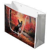 Boston Terrier im Herbst Leaves Fall Inspiriert Große Geschenktüte (Vorderseite Schrägansicht)
