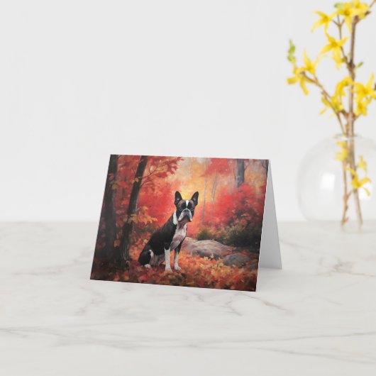 Boston Terrier im Herbst Leaves Fall Inspiriert Karte (Gelbe Blume)