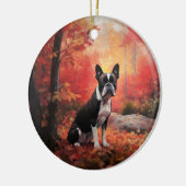 Boston Terrier im Herbst Leaves Fall Inspiriert Keramik Ornament (Links)