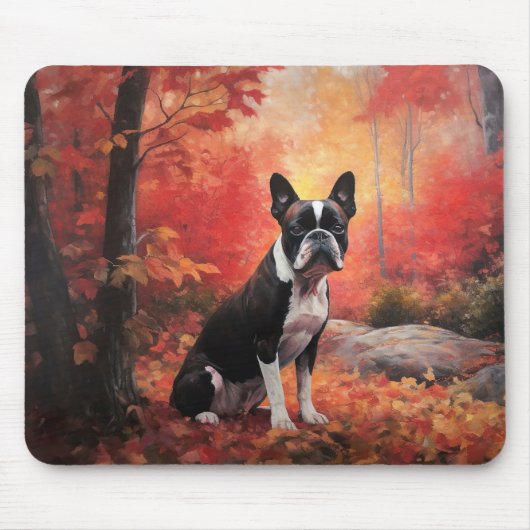 Boston Terrier im Herbst Leaves Fall Inspiriert Mousepad (Vorne)