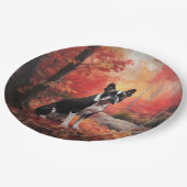 Boston Terrier im Herbst Leaves Fall Inspiriert Pappteller (Schrägansicht)