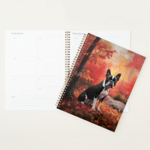 Boston Terrier im Herbst Leaves Fall Inspiriert Planer