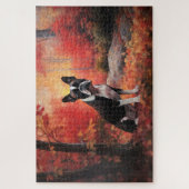 Boston Terrier im Herbst Leaves Fall Inspiriert Puzzle (Vertikal)