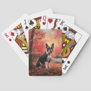 Boston Terrier im Herbst Leaves Fall Inspiriert Spielkarten
