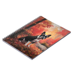 Boston Terrier im Herbstlaubfall inspiriert Notizblock