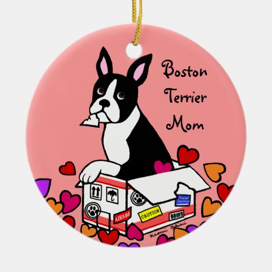 Boston-Terrier im Kasten-Cartoon Keramik Ornament (Vorne)