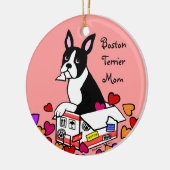 Boston-Terrier im Kasten-Cartoon Keramik Ornament (Links)