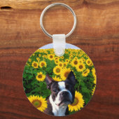 Boston Terrier im Schlüsselanhänger Sunflowers (Vorderseite)