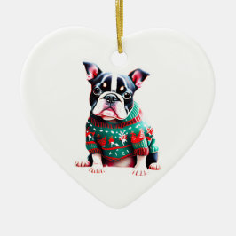 Boston Terrier im Weihnachtssüßer Keramik Ornament