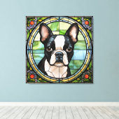 Boston Terrier Imitats Festhalteglaskunst Leinwand (Insitu (Holzboden))