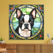 Boston Terrier Imitats Festhalteglaskunst Leinwand (Insitu (Wohnzimmer))