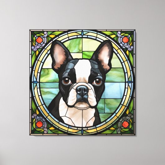 Boston Terrier Imitats Festhalteglaskunst Leinwand (Vorderseite)