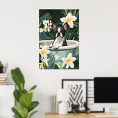Boston Terrier In Bathtub Poster, Funny Dog Poster (Heimbüro)