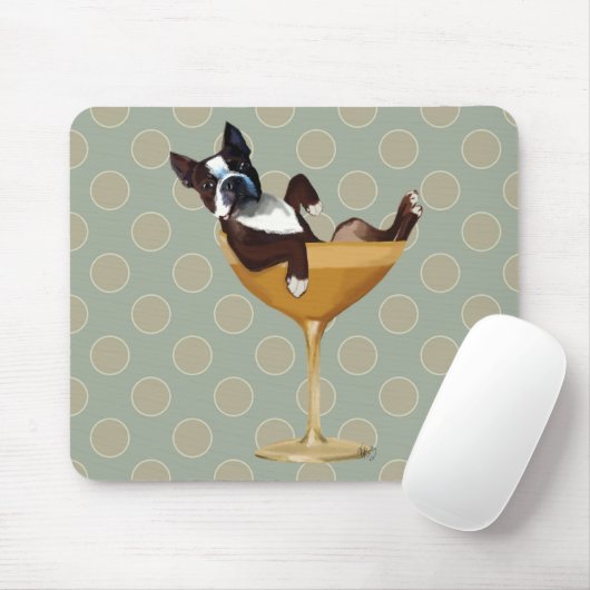 Boston Terrier in Cocktail Glass Mousepad (Mit Mouse)