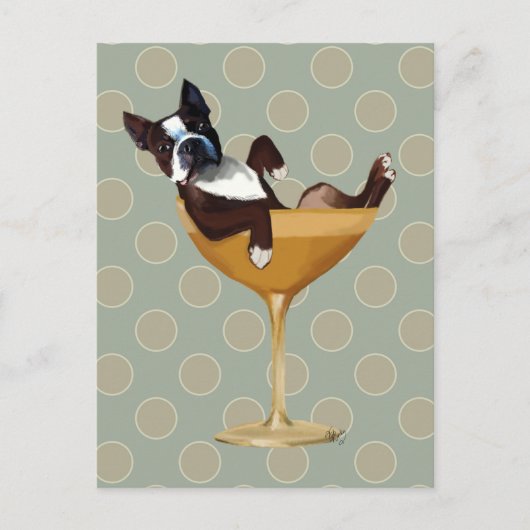 Boston Terrier in Cocktail Glass Postkarte (Vorderseite)