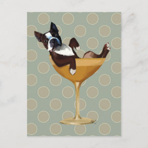 Boston Terrier in Cocktail Glass Postkarte