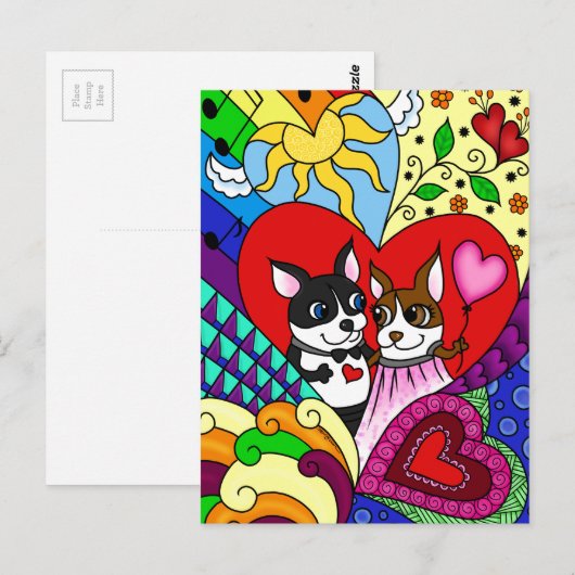 Boston Terrier in Doodle-Muster personalizable Postkarte (Vorne/Hinten)