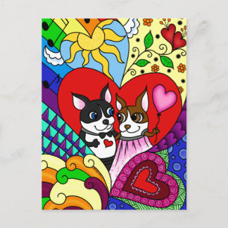 Boston Terrier in Doodle-Muster personalizable Postkarte