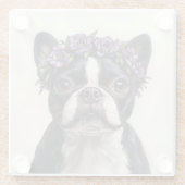 Boston Terrier in einer Lila Blume Glasuntersetzer (Rückseite)