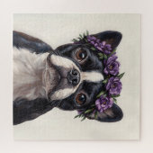 Boston Terrier in einer Lila Blume Puzzle (Horizontal)