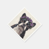 Boston Terrier in einer Lila Blume Serviette (Ecke)