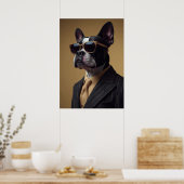Boston Terrier in Pinstripe Suit and Sunglasses Poster (Küche)