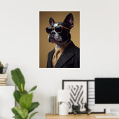 Boston Terrier in Pinstripe Suit and Sunglasses Poster (Heimbüro)