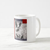 Boston Terrier in Schwarz und Weiß mit roter Grenz Kaffeetasse (VorderseiteRechts)