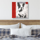 Boston Terrier in Schwarz und Weiß mit roter Grenz Leinwanddruck (Insitu (Schlafzimmer))