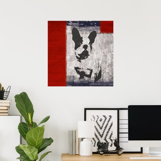 Boston Terrier in Schwarz und Weiß mit roter Grenz Poster (Heimbüro)