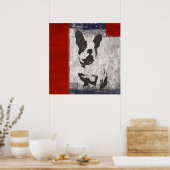 Boston Terrier in Schwarz und Weiß mit roter Grenz Poster (Küche)