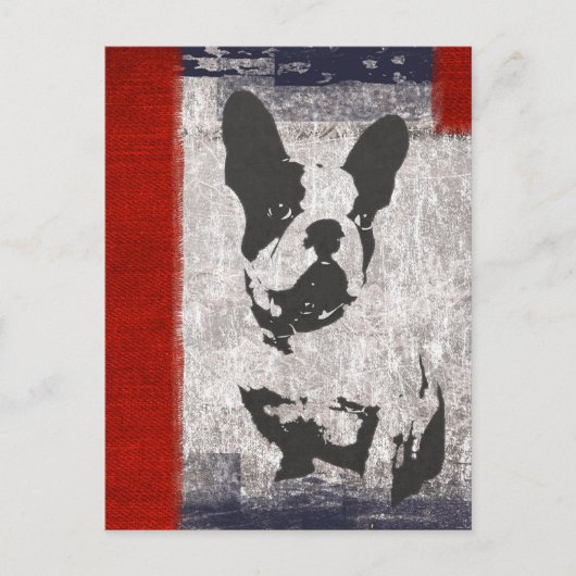 Boston Terrier in Schwarz und Weiß mit roter Grenz Postkarte (Vorderseite)