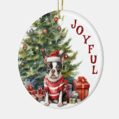 Boston Terrier in Sweater und Hat Christmas Keramik Ornament (Links)