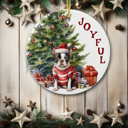 Boston Terrier in Sweater und Hat Christmas Keramik Ornament