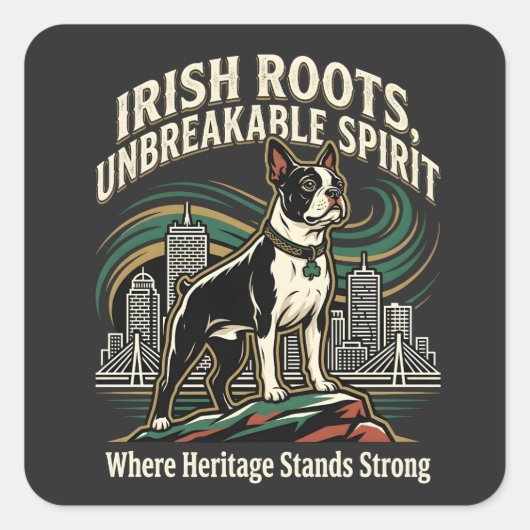 Boston Terrier Irish Heritage Pride Quadratischer Aufkleber (Vorderseite)