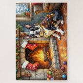 Boston Terrier Kamin mit Weihnachtslichtern Puzzle (Vertikal)