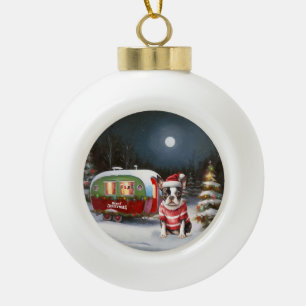 Boston Terrier Karawane Weihnachtsabenteuer  Keramik Kugel-Ornament